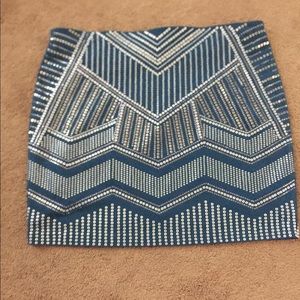 Teal Mini Skirt sequins and beads Express L Large